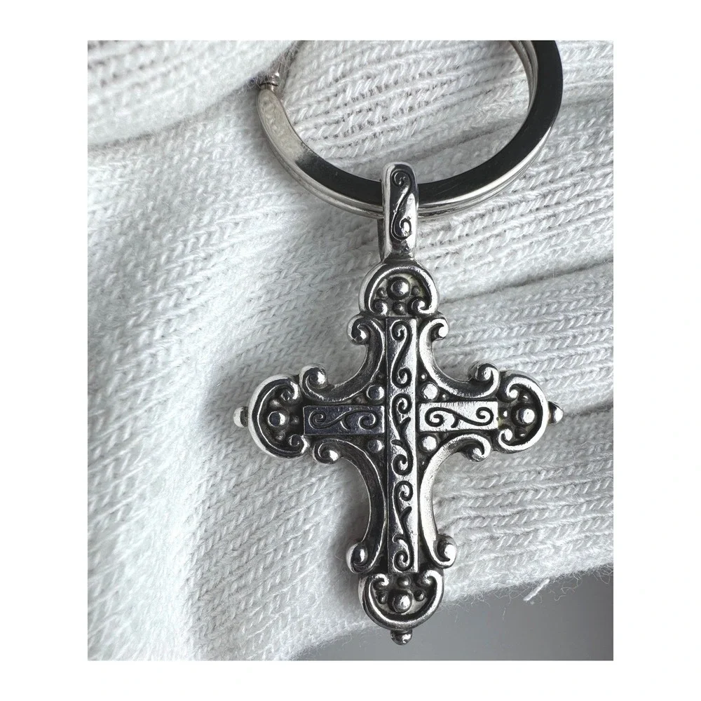 Brighton Silver Tone Divinity Cross Key Fob Ornate Scrollwork Keychain Charm